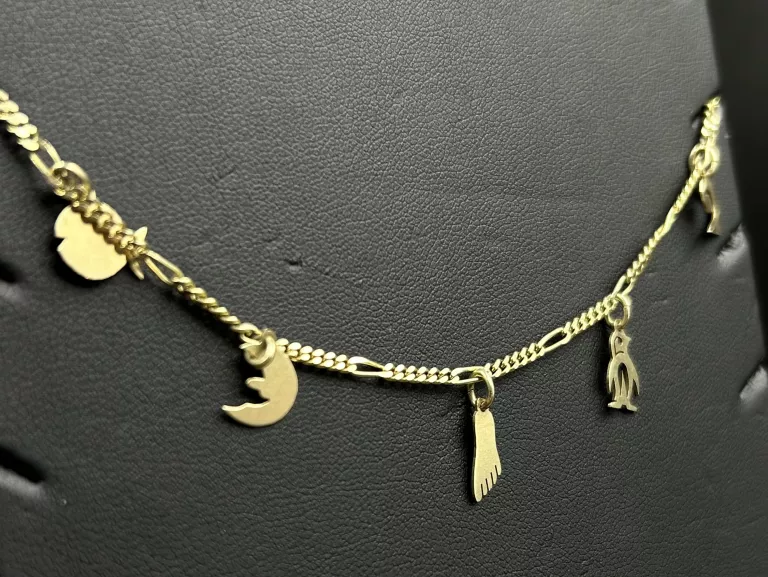 PIĘKNA ZŁOTA BRANSOLETKA Z WISIORKAMI 585/14K/4,48 G/17,5 CM