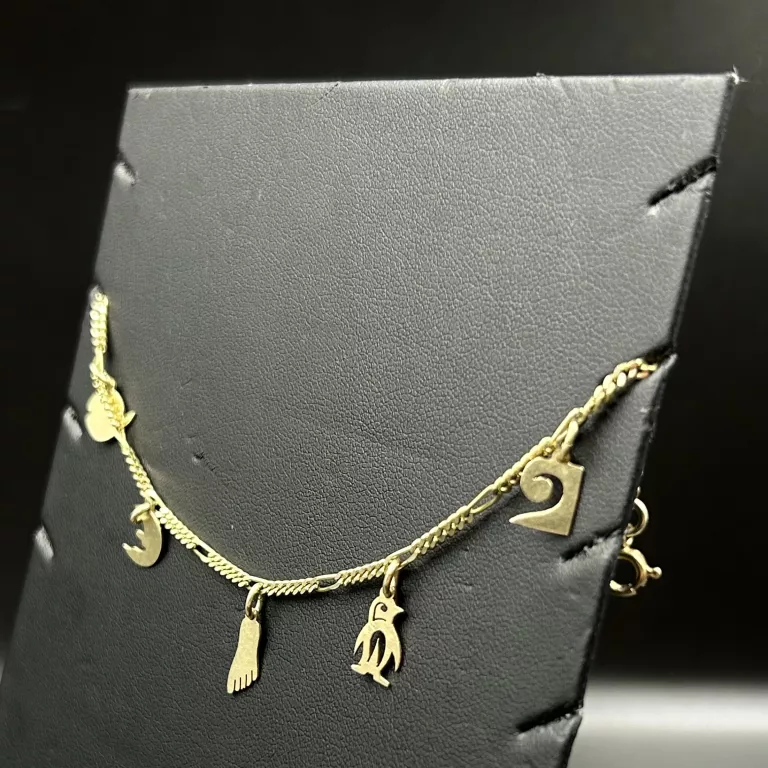PIĘKNA ZŁOTA BRANSOLETKA Z WISIORKAMI 585/14K/4,48 G/17,5 CM