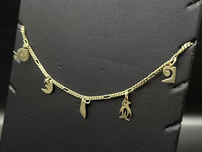 PIĘKNA ZŁOTA BRANSOLETKA Z WISIORKAMI 585/14K/4,48 G/17,5 CM