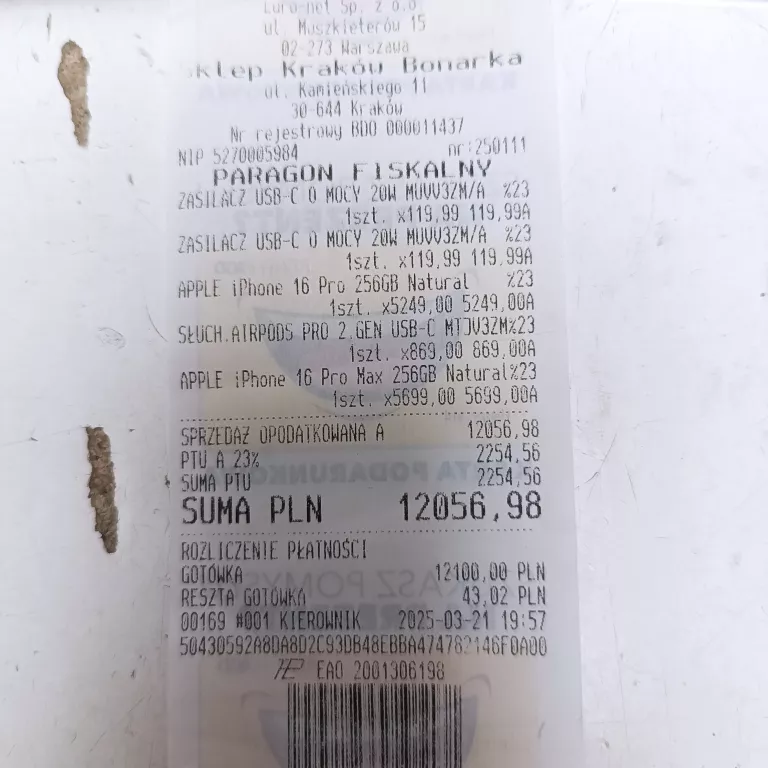 TELEFON IPHONE 16 PRO MAX 256GB KONYCJA BATERII 100% WOLNY RYNEK !!!