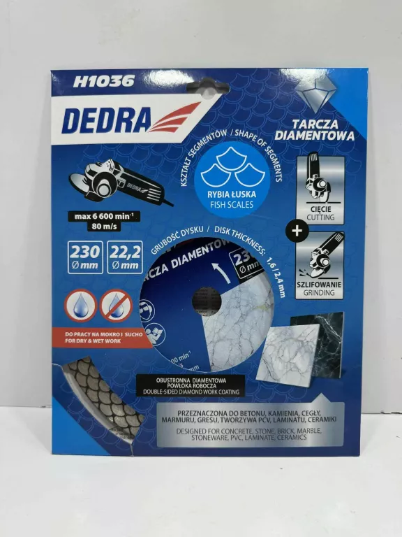 TARCZA DIAMENTOWA Z SEGMENTEM TYPU ŁUSKA, TARCZA DO CIĘCIA DEDRA H1036, CI