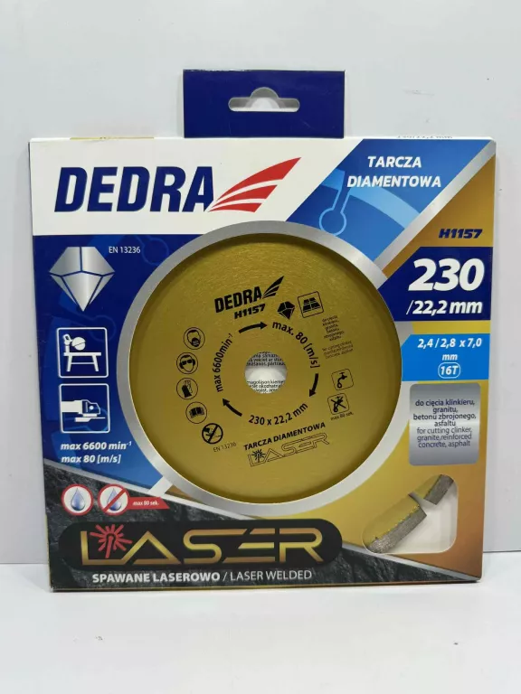 TARCZA DIAMENTOWA LASER DO BETONU, GRANITU, KLINKIERU, ASFALTU DEDRA H1157