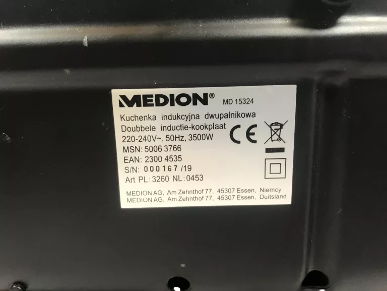 PŁYTA INDUKCYJNA MEDION MD 15324 2 PALNIKOWA 3500W LED DOTYKOWA