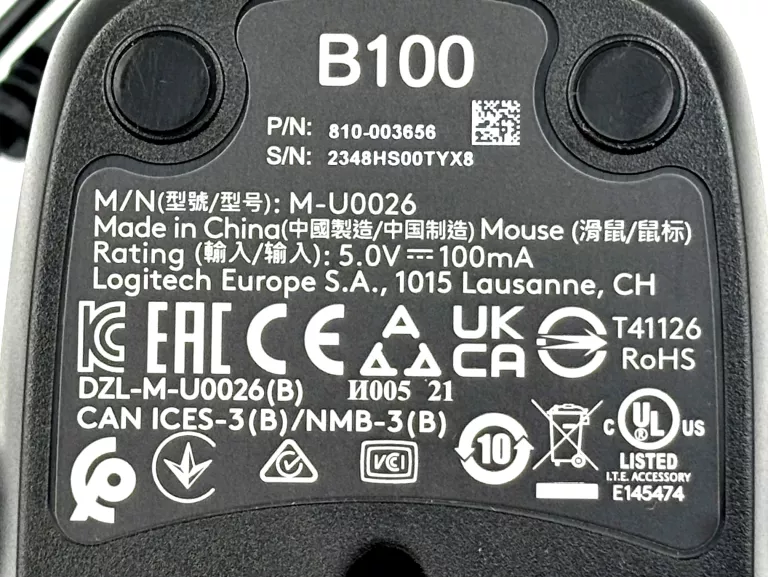 MYSZ PRZEWODOWA LOGITECH B100 OPTYCZNA 800DPI