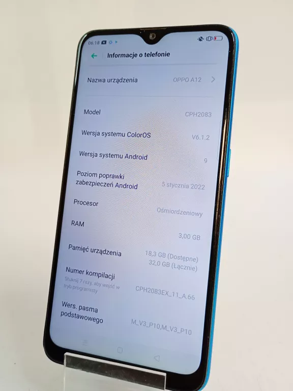 SMARTFON OPPO A12 3 GB / 32 GB 4G (LTE) NIEBIESKI