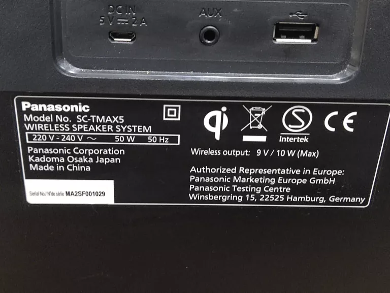 GŁOŚNIK BLUETOOTH PANASONIC SC-TMAX5 + ZASILACZ ( CZYTAJ OPIS )