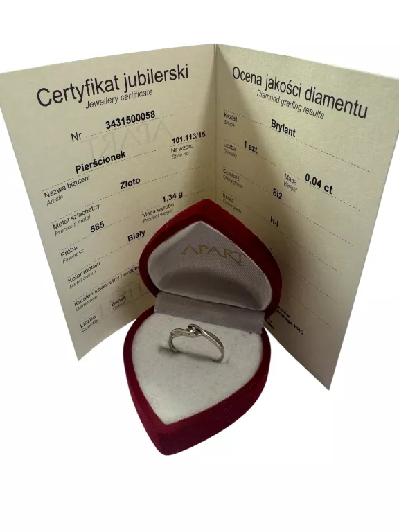 ZŁOTY PIERŚCIONEK Z BRYLANTEM 1,34G / 585 / 15