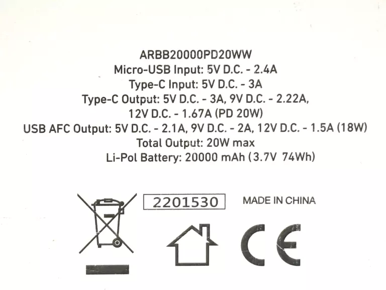 POWERBANK SBS ARKS 20000MAH PD 20W USB-C LI-POL BIAŁY
