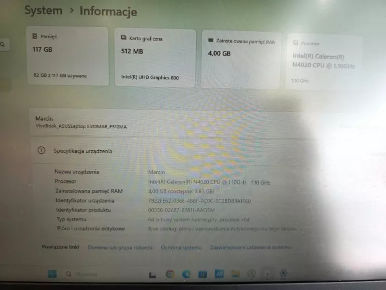 LAPTOP ASUS E510 INETL N 4/512GB WIN 11 ŁAD