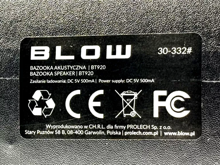 GŁOŚNIK PRZENOŚNY BLOW BAZOOKA BT920 BLUETOOTH 120W USB SD AUX