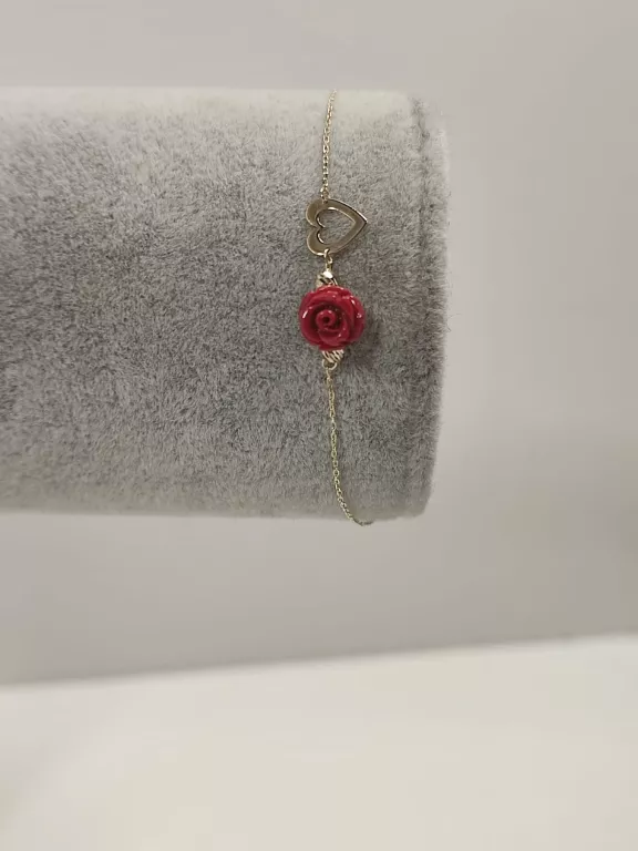 WYJĄTKOWA ZŁOTA BRANSOLETKA SERCE RÓŻA - 18 CM - PRÓBA 585 14K 0,92 GR