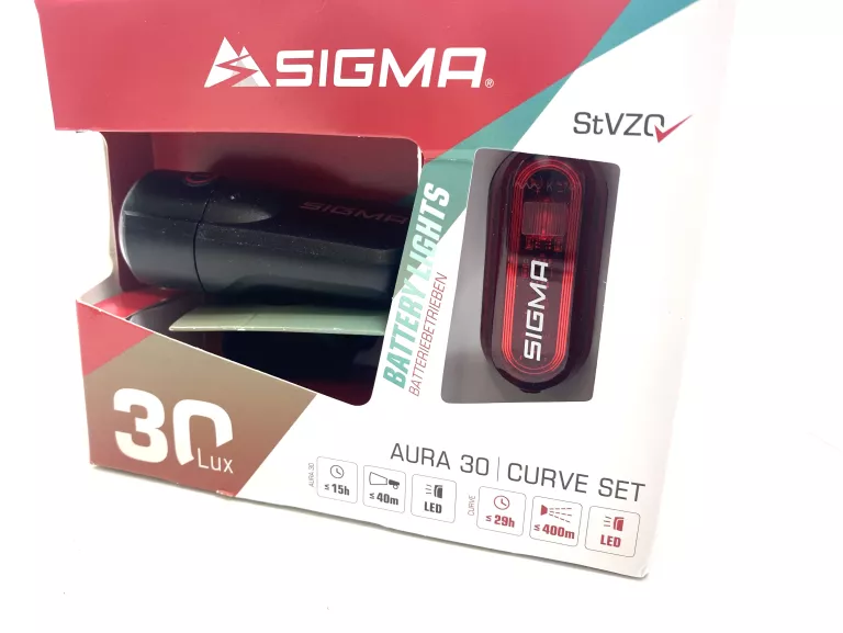 LAMPKA ROWEROWA LED SIGMA AURA 30 LUX + TYŁ OŚWIETLENIE ROWEROWE