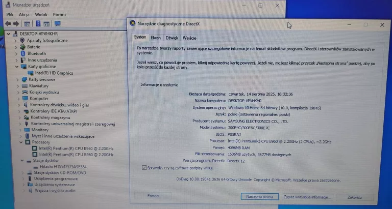 LAPTOP SAMSUNG 300E PENTIUM B960/4GB/750GB HDD  ŁADOWARKA
