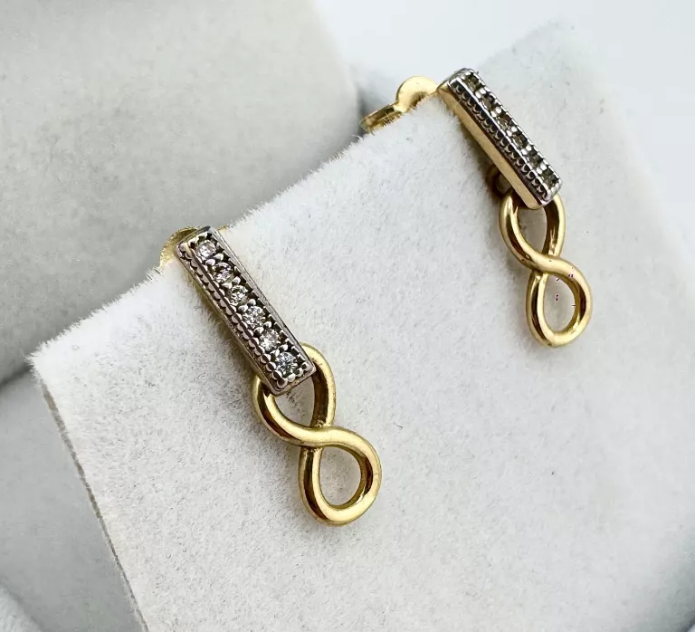 ZŁOTE KOLCZYKI ZNAK NIESKOŃCZONOŚCI 1,31 G PR.585 14K DŁ. 1,5CM