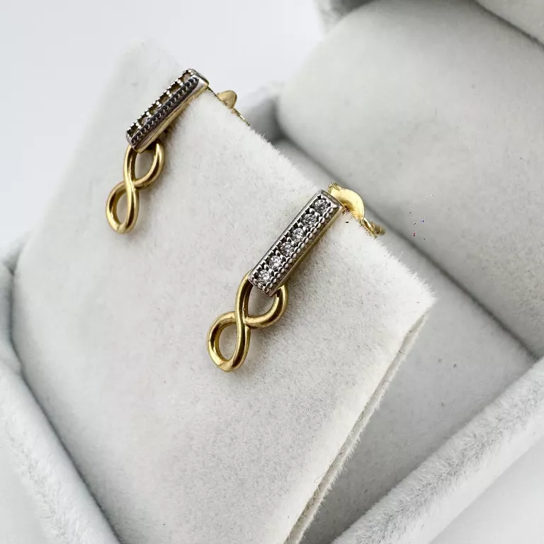 ZŁOTE KOLCZYKI ZNAK NIESKOŃCZONOŚCI 1,31 G PR.585 14K DŁ. 1,5CM