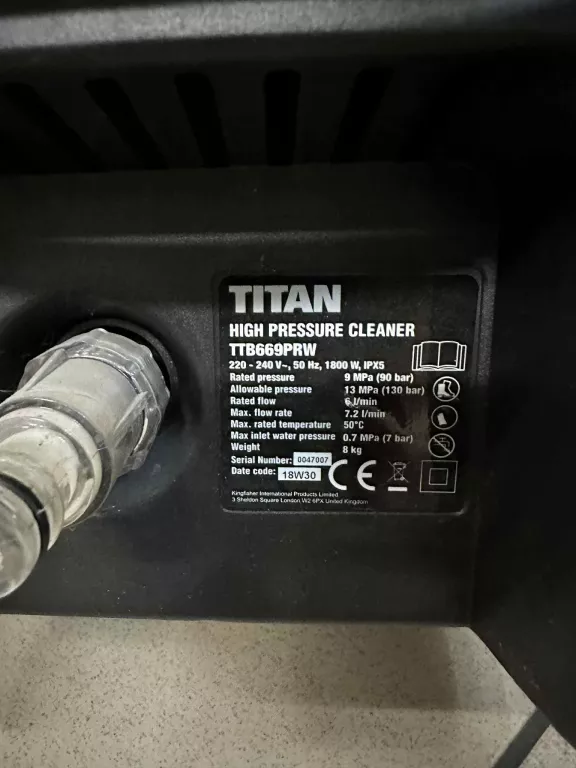MYJKA CIŚNIENIOWA TITAN TTB669PRW 1800W ANGIELSKA WTYCZKA