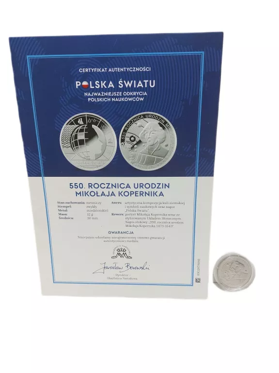 MEDAL NUMIZMAT 550 ROCZNICA URODZIN MIKOŁAJA KOPERNIKA + CERTYFIKAT