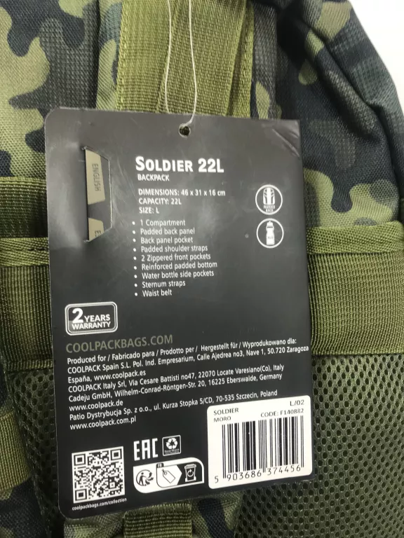 PLECAK 1-KOMOROWY COOLPACK SOLDIER MORO