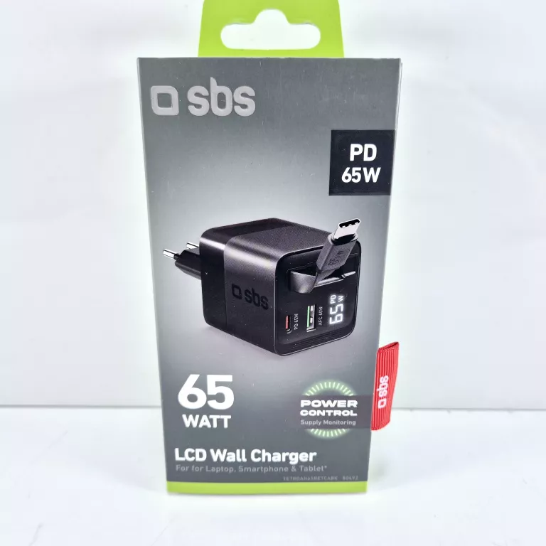 ŁADOWARKA SIECIOWA SBS WALL GAN 65W LCD USB / USB-C + KABEL USB-C