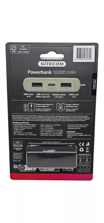 POWER BANK SITECOM 10000MAH SZARY