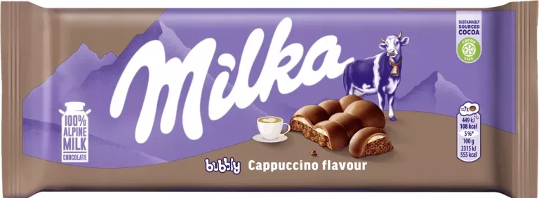 MILKA BUBBLY CAPPUCCINO CZEKOLADA MLECZNA O SMAKU KAWY BĄBELKI 97G