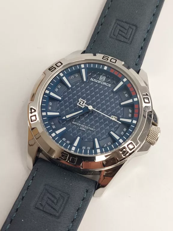 MASYWNY NIEBIESKI ZEGAREK NAVIFORCE NF8023 WOJSKOWY STYL, DATOWNIK