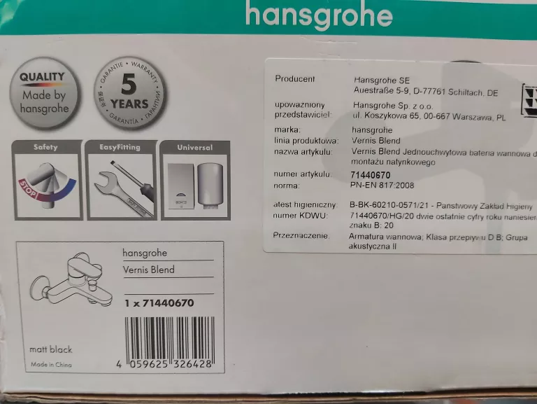 BATERIA UMYWALKOWA HANSGROHE VERNIS BLEND 71440670 PUDEŁKO