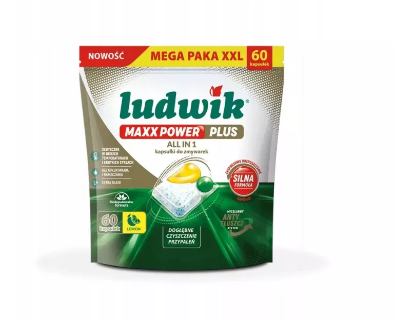LUDWIK MAXX POWER PLUS KAPSUŁKI DO ZMYWAREK LEMON 60 SZT