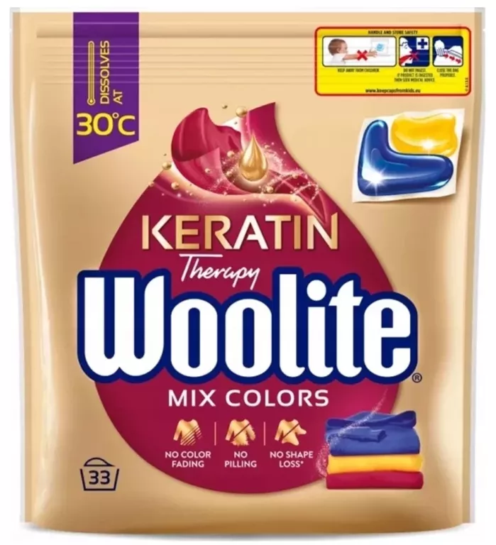 WOOLITE ŻELOWE KAPSUŁKI DO PRANIA Z KERATYNĄ KOLOR 33 SZT