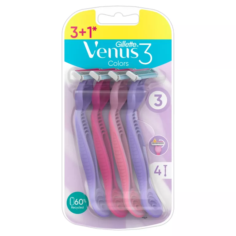 GILLETTE VENUS 3 COLORS, MASZYNKI JEDNORAZOWE, 3+1, 4 SZT.