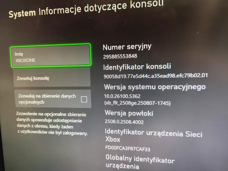 KONSOLA XBOX ONE MODEL: 1540 500GB (ZASILACZ, BRAK PADÓW)