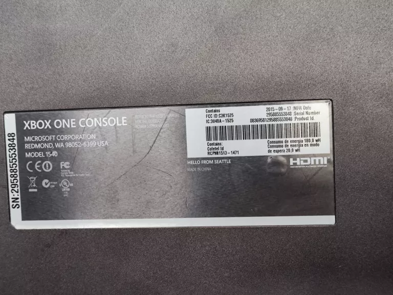 KONSOLA XBOX ONE MODEL: 1540 500GB (ZASILACZ, BRAK PADÓW)