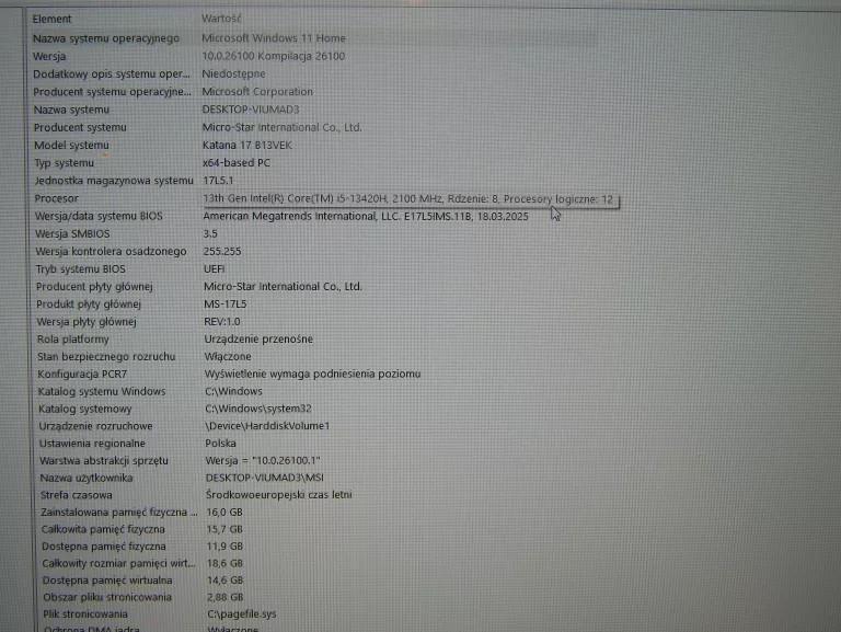 LAPTOP MSI KATANA 17 B13V