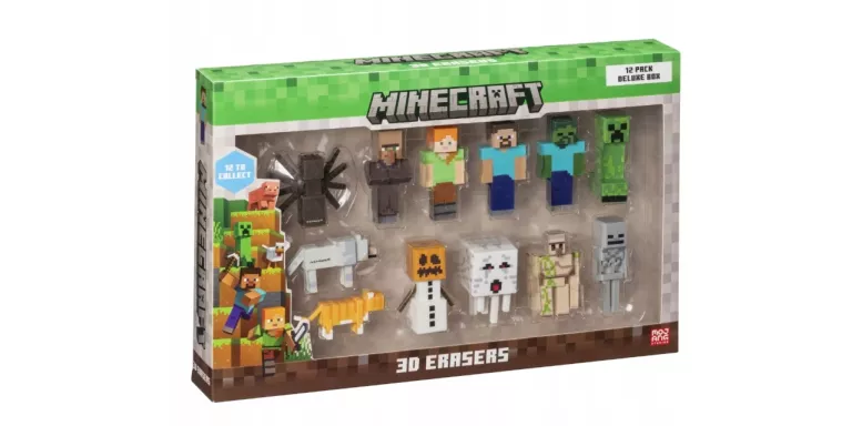 MINECRAFT 3D ERASERS - 12 PACK DELUXE BOX