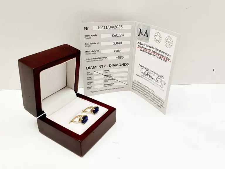 UROCZE NIESAMOWITE KOLCZYKI Z SZAFIRAMI BIAŁE ZŁOTO P585 14CT 2,84G