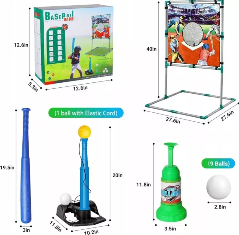 GRA W BASEBALL ZESTAW TRENINGOWY DLA DZIECI TARCZA KIJ PIŁKI WYRZUTNIA