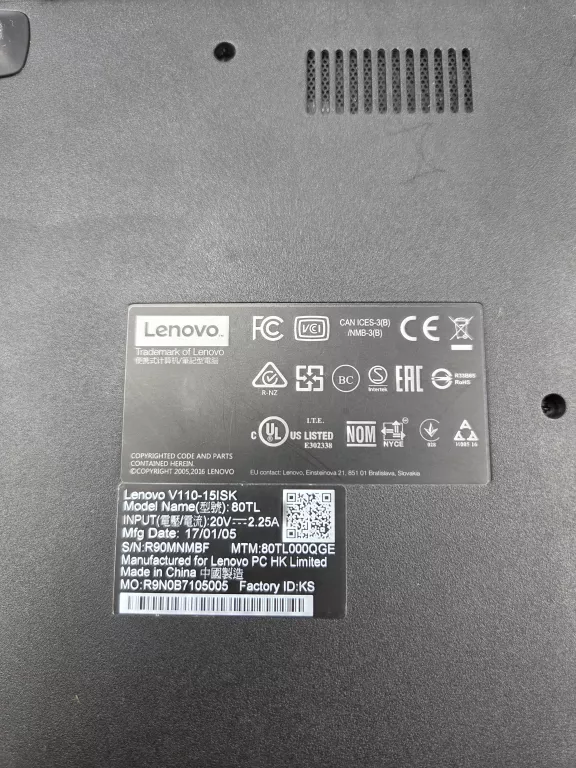 LAPTOP LENOVO V110-15ISK 80TL I5-6200U 8GB RAM/1TB + ZASILACZ