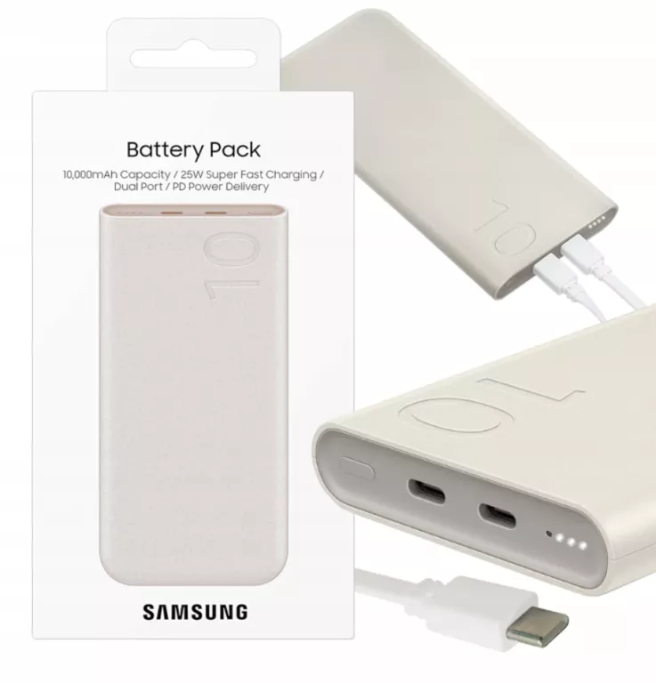 POWERBANK SAMSUNG BATTERY PACK 25W 2X USB-C, PD, DUAL PORT, 10000 MAH, BEŻ