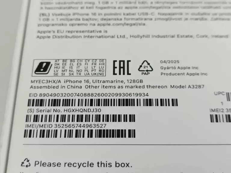 SMARTFON APPLE IPHONE 16 5G 128GB 6.1" ULTRAMARYNA