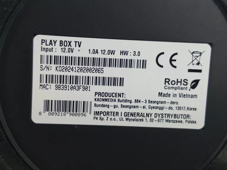 DEKODER/ ODTWARZACZ MULTIMEDIALNY TV BOX PLAY