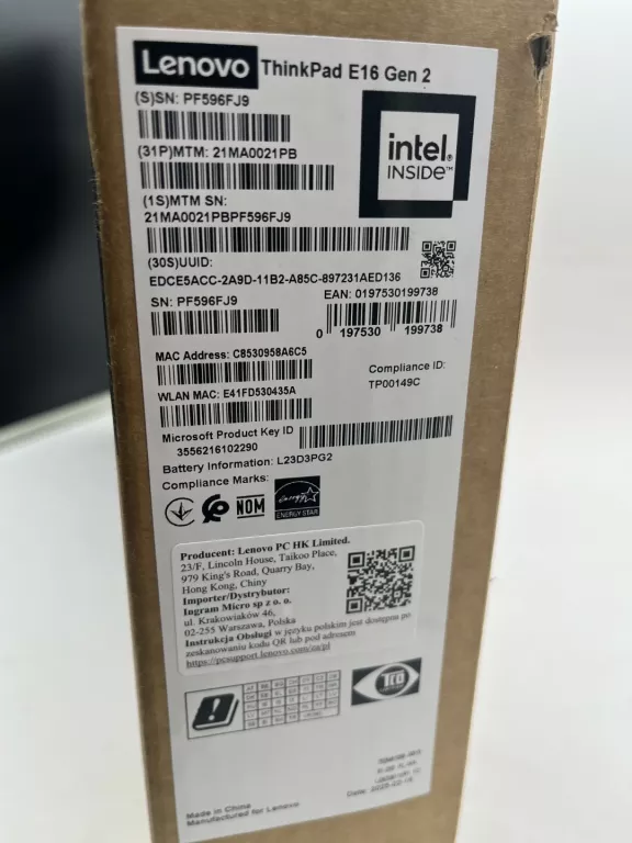 LAPTOP THINK PAD E16 GEN2 ULTRA 5 125U 500/16GB INTEL IRIS