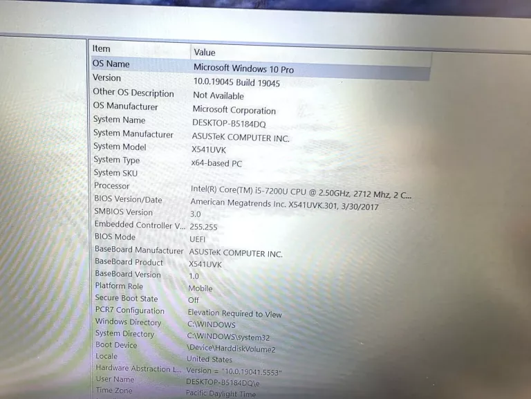 LAPTOP ASUS I5-7TH 4/256 SSD WIN 10 PRO ŁAD