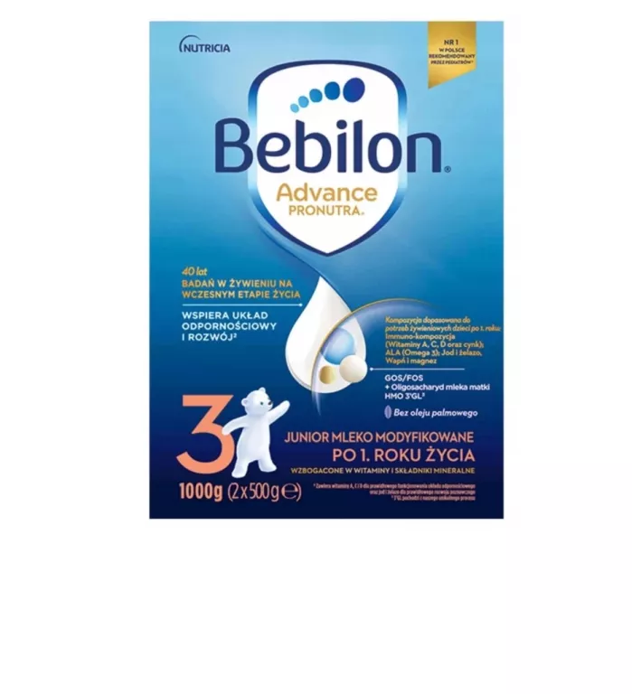 BEBILON 3 PRONUTRA ADVANCE MLEKO MODYFIKOWANE PO 1. ROKU ŻYCIA, 1000 G
