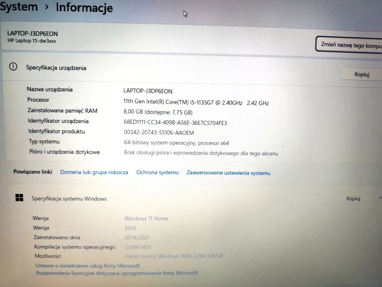 LAPTOP HP 15S-EQ1082NW #I5/RAM8