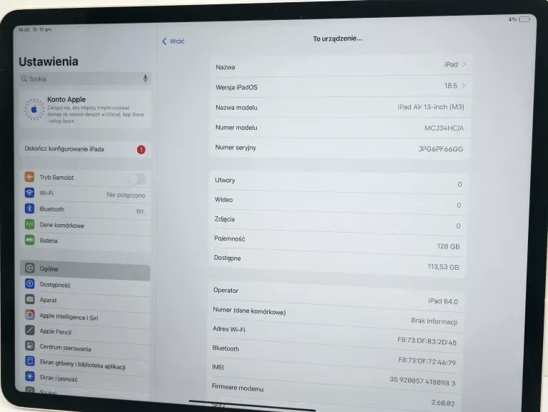 APPLE IPAD AIR 13" M3 128GB WI-FI + CELLULAR (7.GEN) ZŁOTY