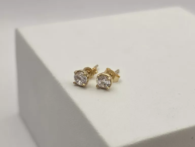 ZŁOTE KOLCZYKI BIAŁE CYRKONIE SZTYFT - 585 14K 1,05G