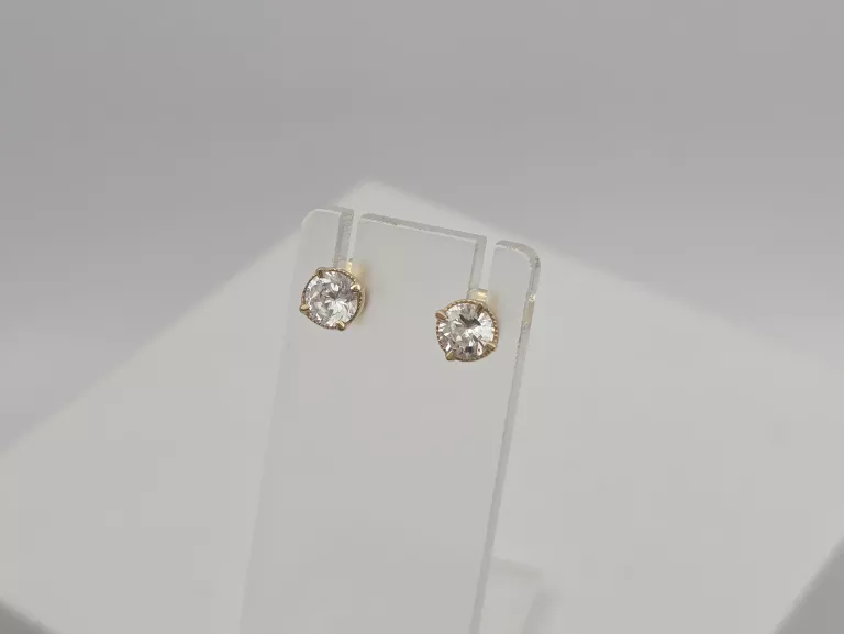 ZŁOTE KOLCZYKI BIAŁE CYRKONIE SZTYFT - 585 14K 1,05G