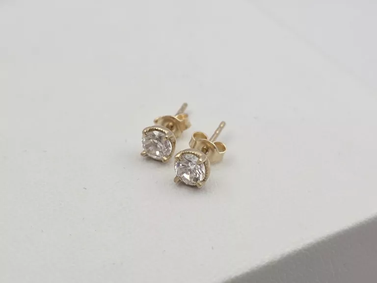 ZŁOTE KOLCZYKI BIAŁE CYRKONIE SZTYFT - 585 14K 1,05G