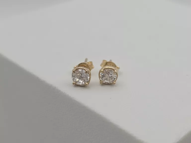 ZŁOTE KOLCZYKI BIAŁE CYRKONIE SZTYFT - 585 14K 1,05G