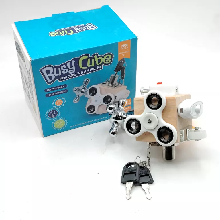 ZABAWKA KOSTKA EDUKACYJNA SENSORYCZNA BUSY CUBE